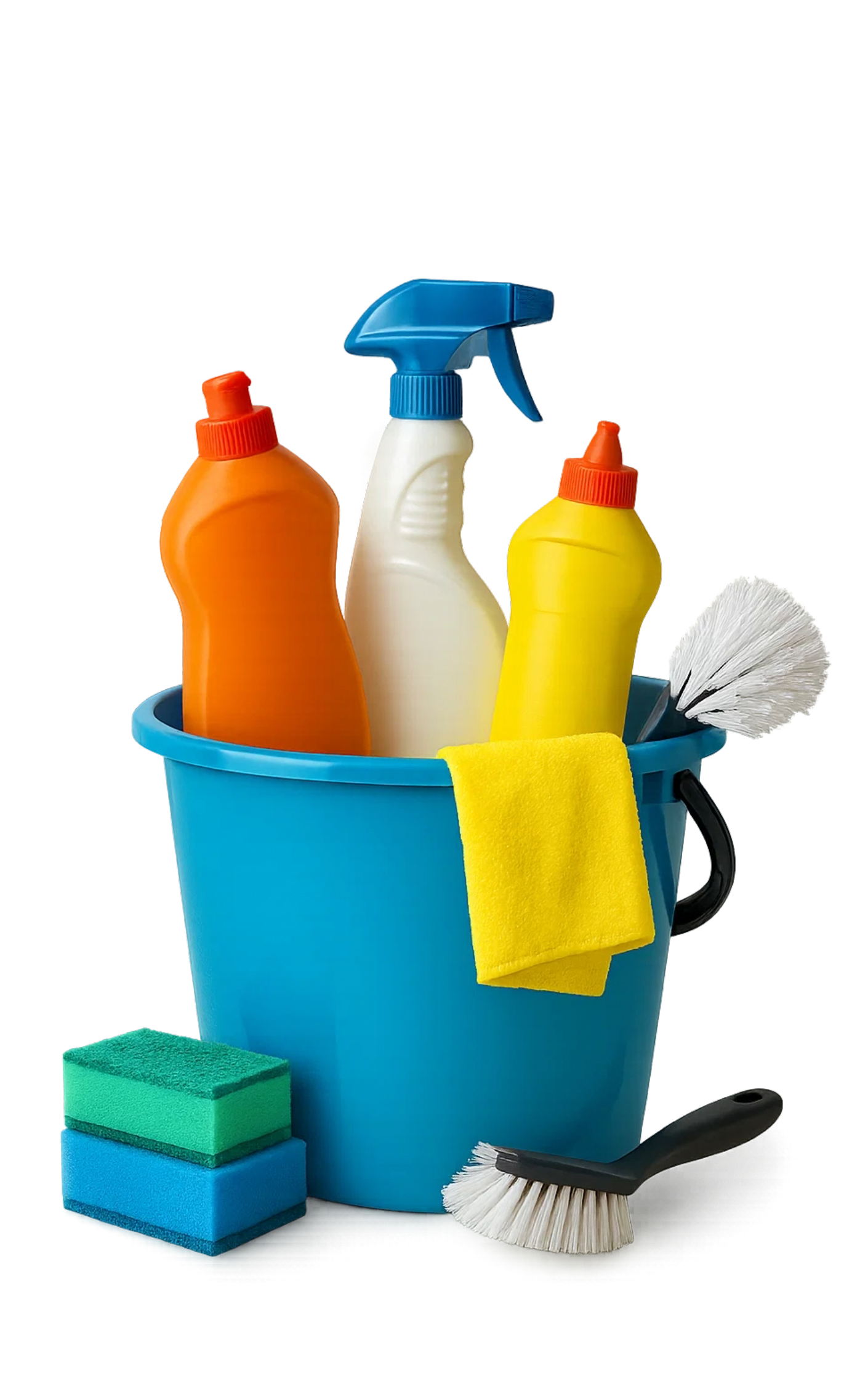 A man and a woman are cleaning a bright, modern room. The woman is holding a mop while wearing pink rubber gloves and looking at a shelf. The man, also in casual attire, is arranging items on the shelf while wearing yellow rubber gloves. There are plants and decorative items on the shelves, and a vibrant abstract painting is displayed on the wall.